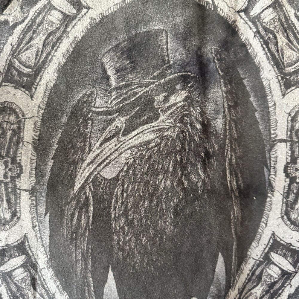 Affliction Crows Aficionados Graphic Tee Men's M Grey Black Wash Y2K Grunge - Picture 4 of 8